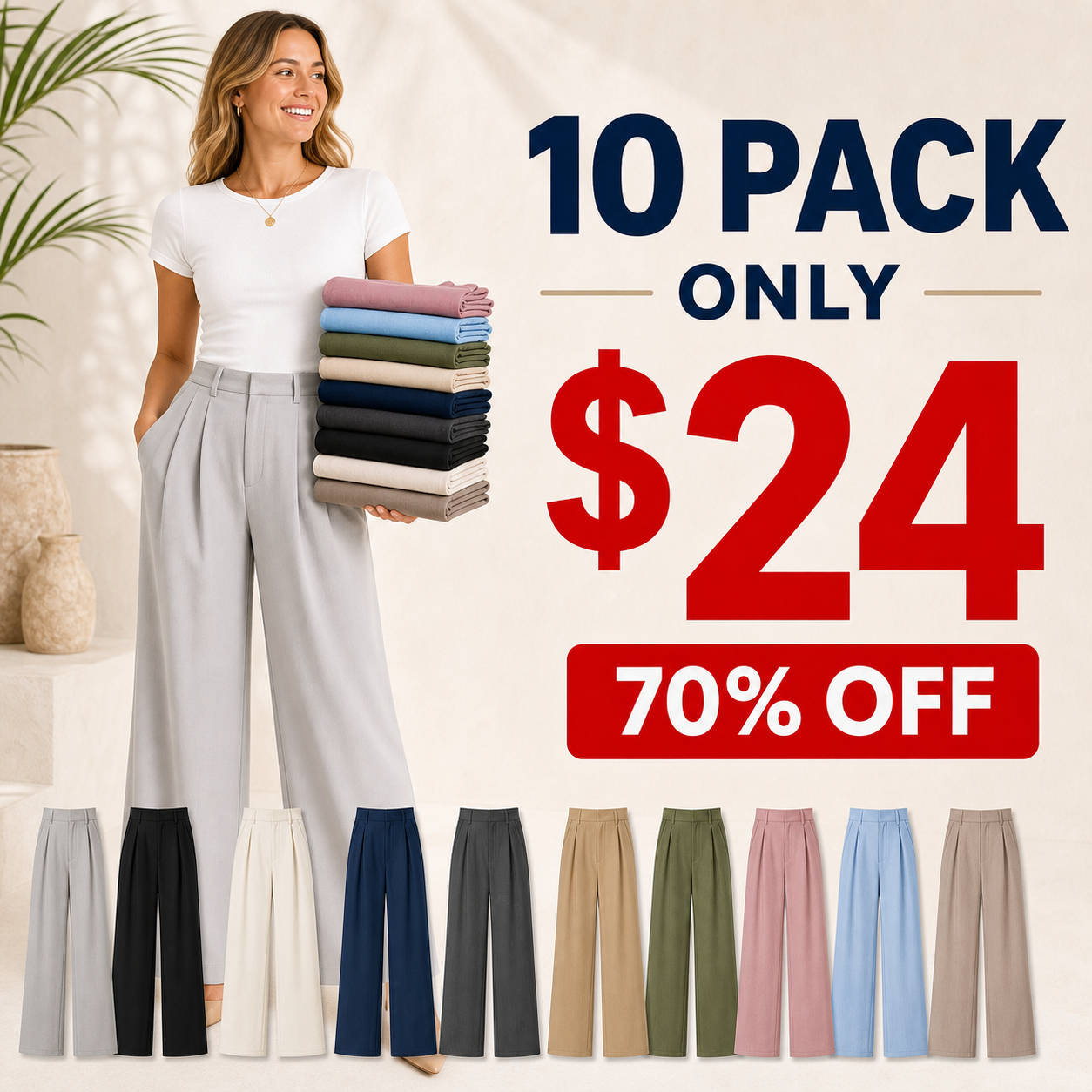 10 pack women's tailored pleated wide-leg trousers clearance deal