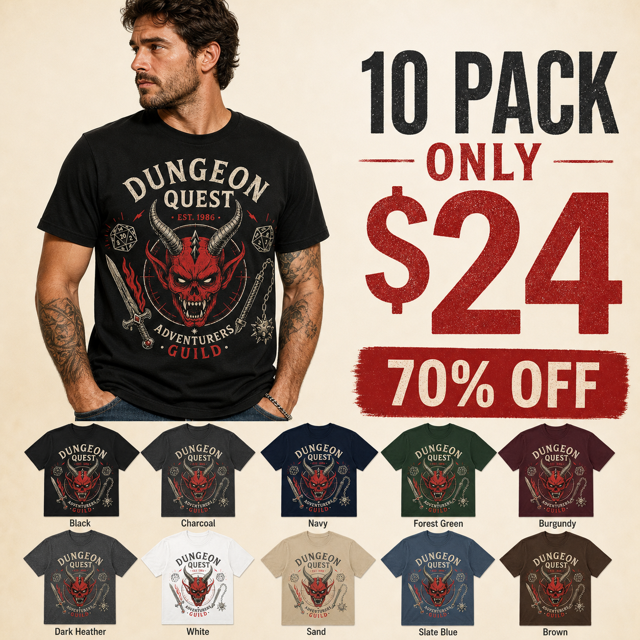10 pack clearance men's dungeon quest graphic tee