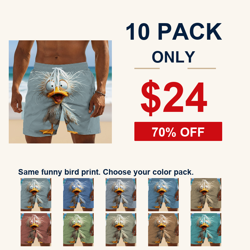 10 pack clearance men's novelty bird print beach shorts