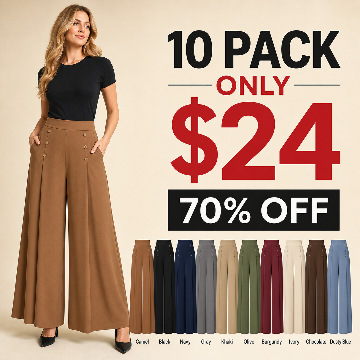 10 pack clearance women's high waist wide leg palazzo pants