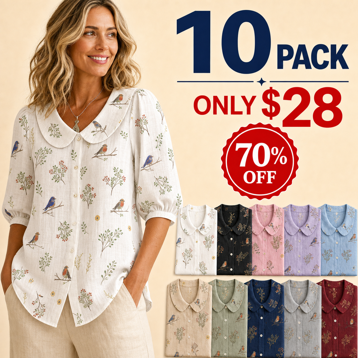 10 pack clearance women's bird botanical collar blouse