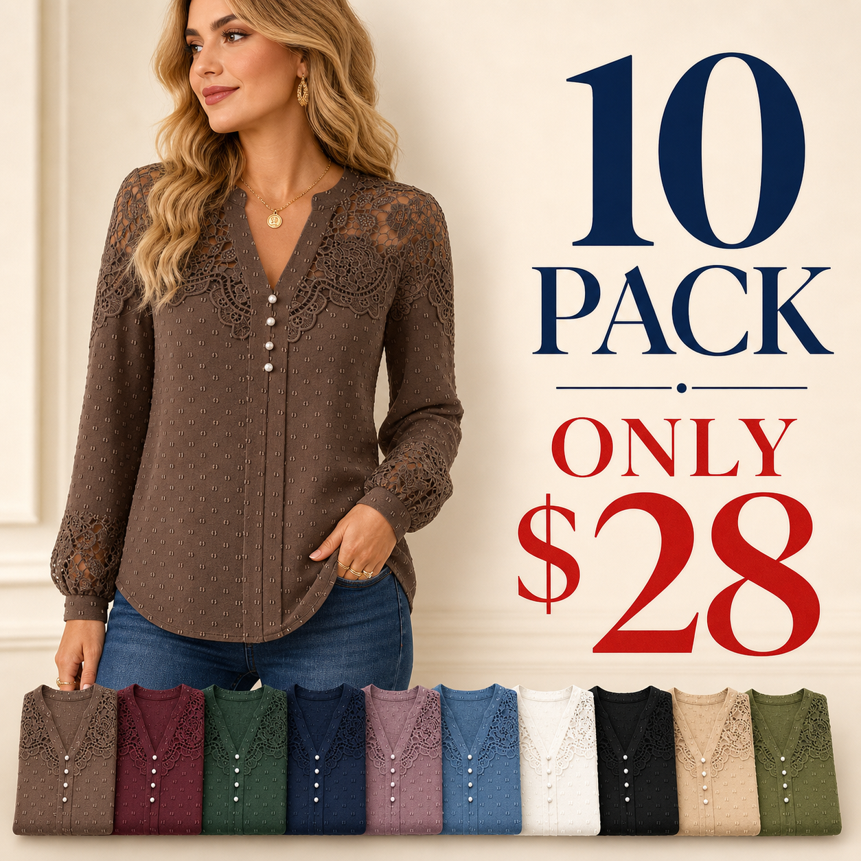 10 pack only 28 dollars women's lace v neck blouse