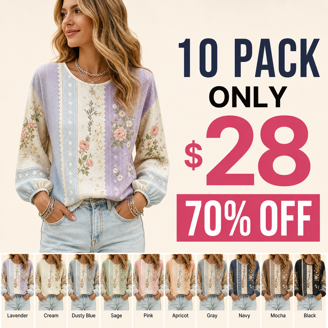 10 pack clearance women's boho floral patchwork pullover top