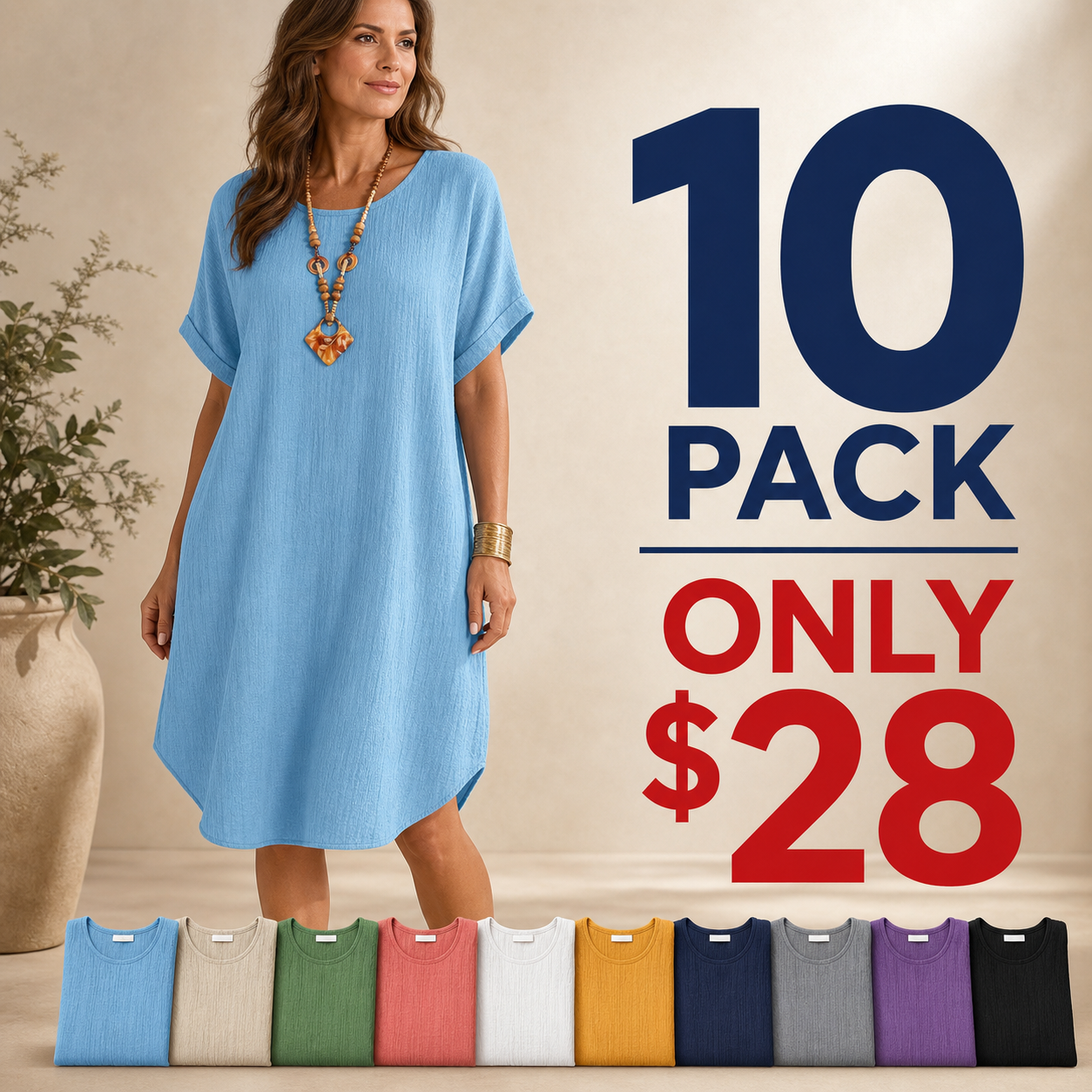 10 pack clearance women's loose cotton linen shift dress