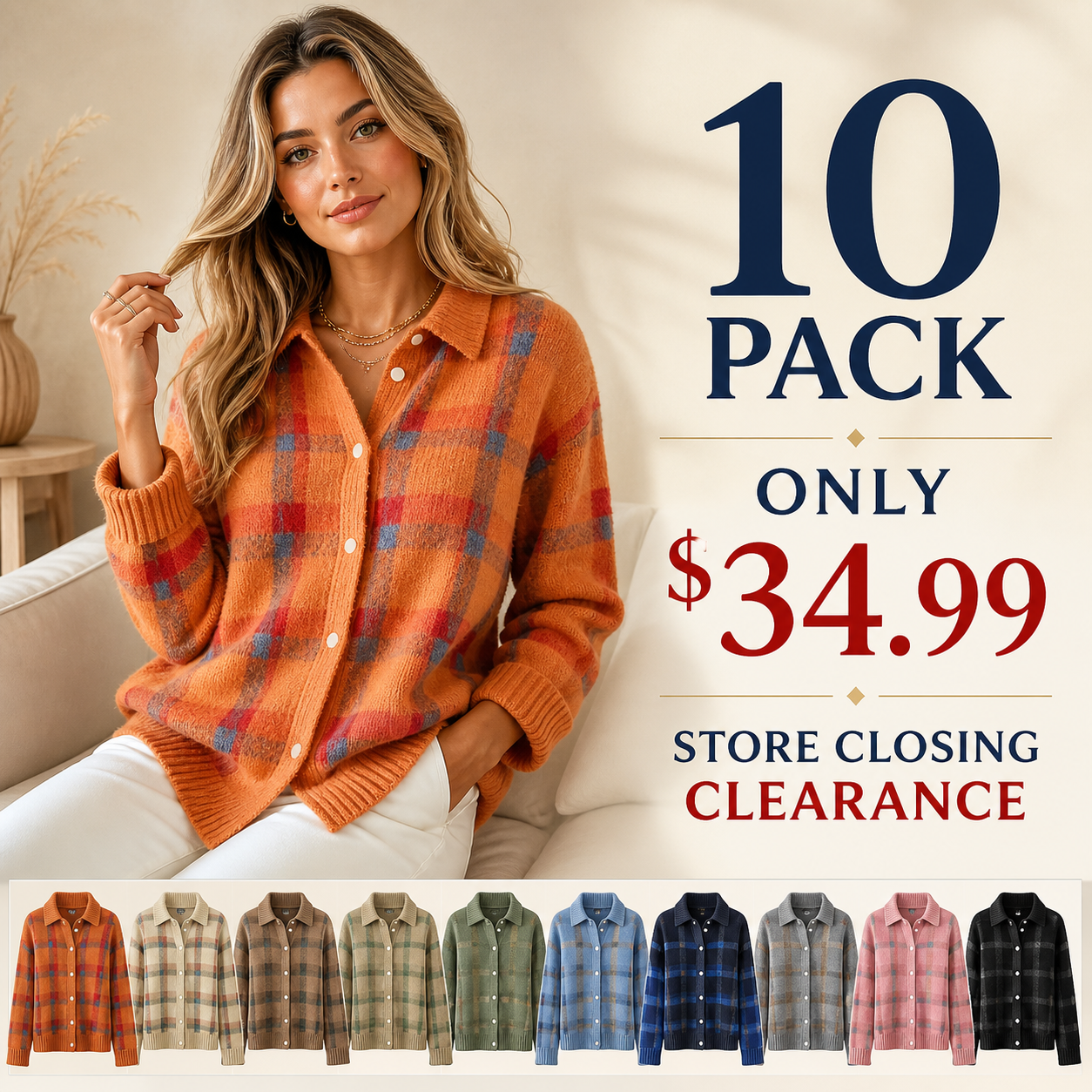 Women's plaid knit button-up cardigan shirt