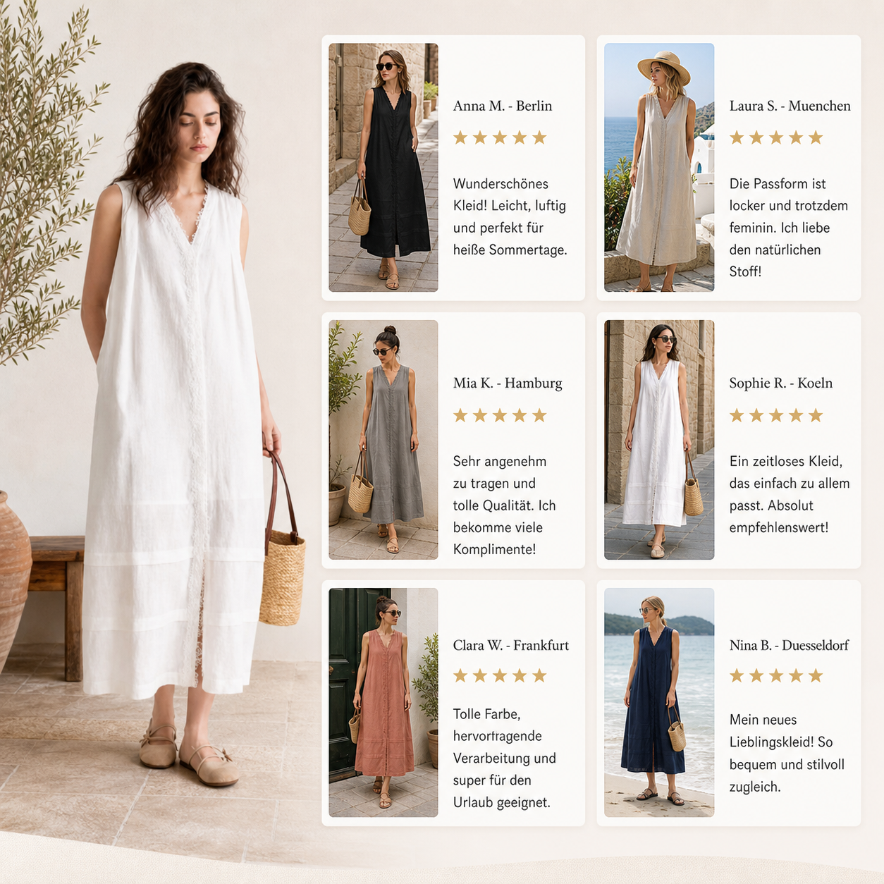Kundenbewertungen Damen Leinen Maxikleid