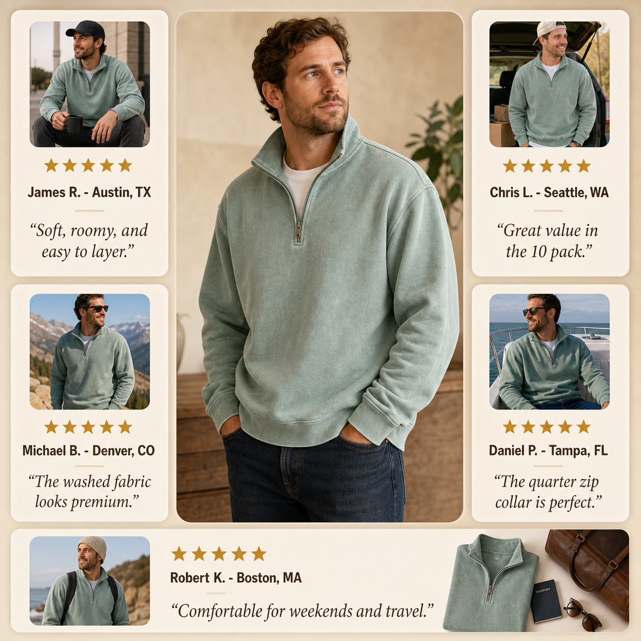 Customer reviews mens vintage washed quarter zip pullover