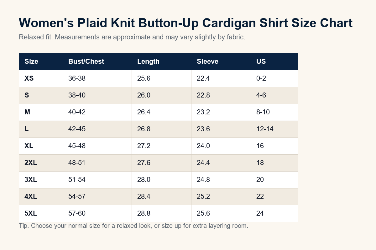 Size chart plaid cardigan