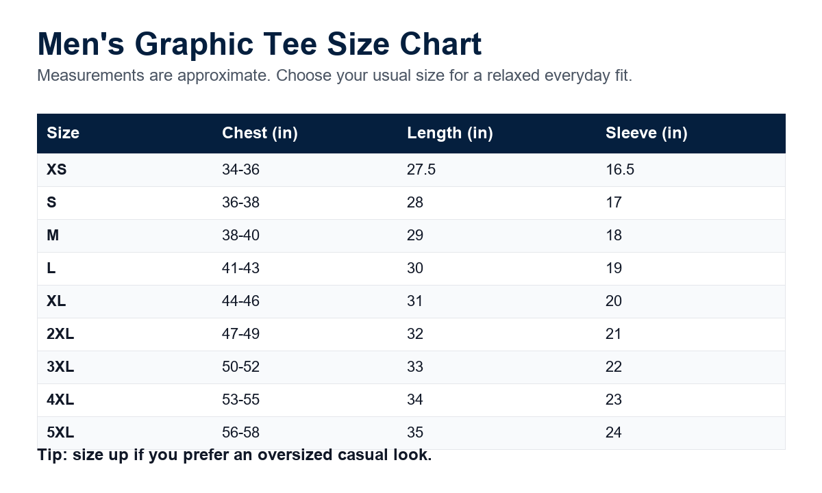 Men's i fix stuff graphic tee size chart