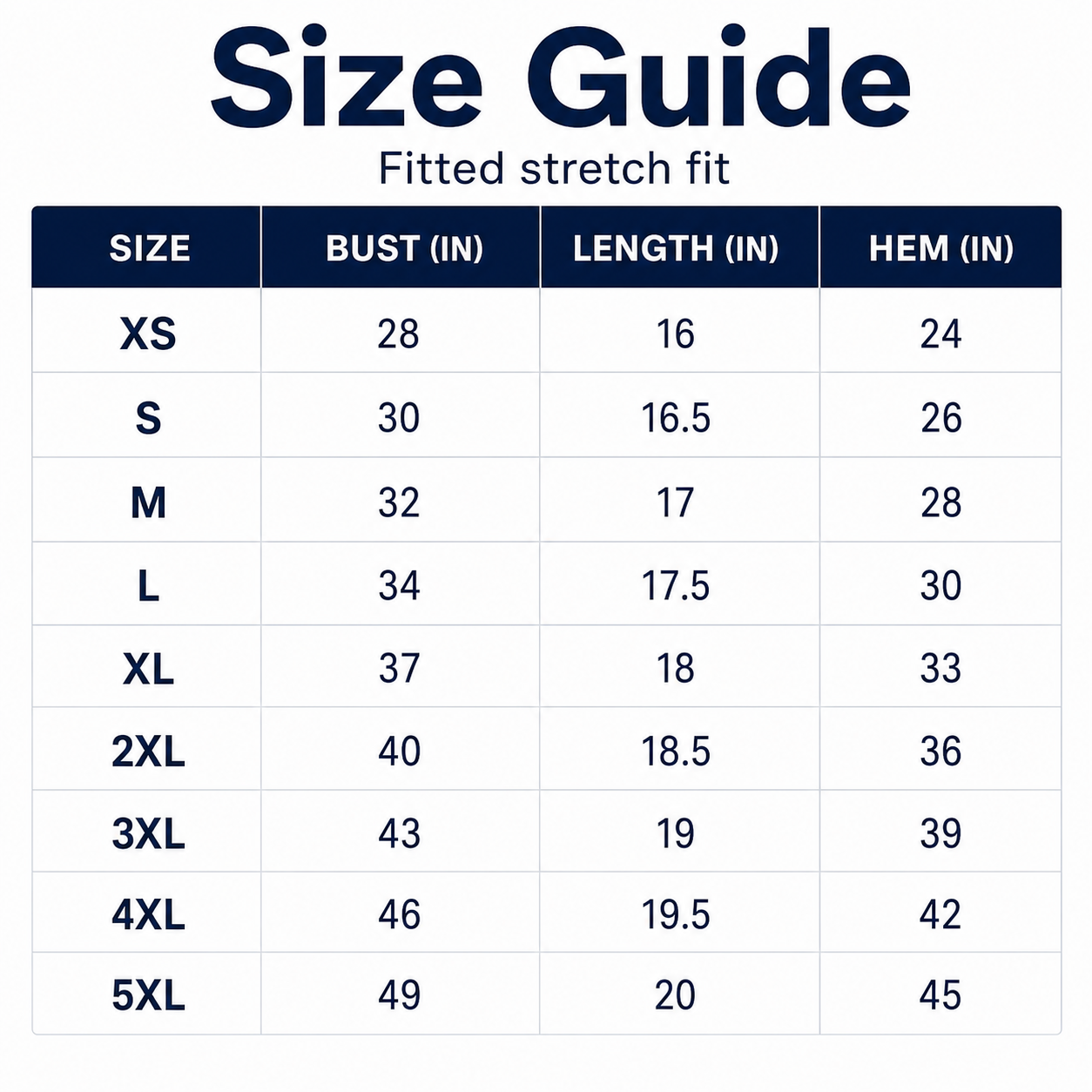 Women's square-neck crop tank size chart