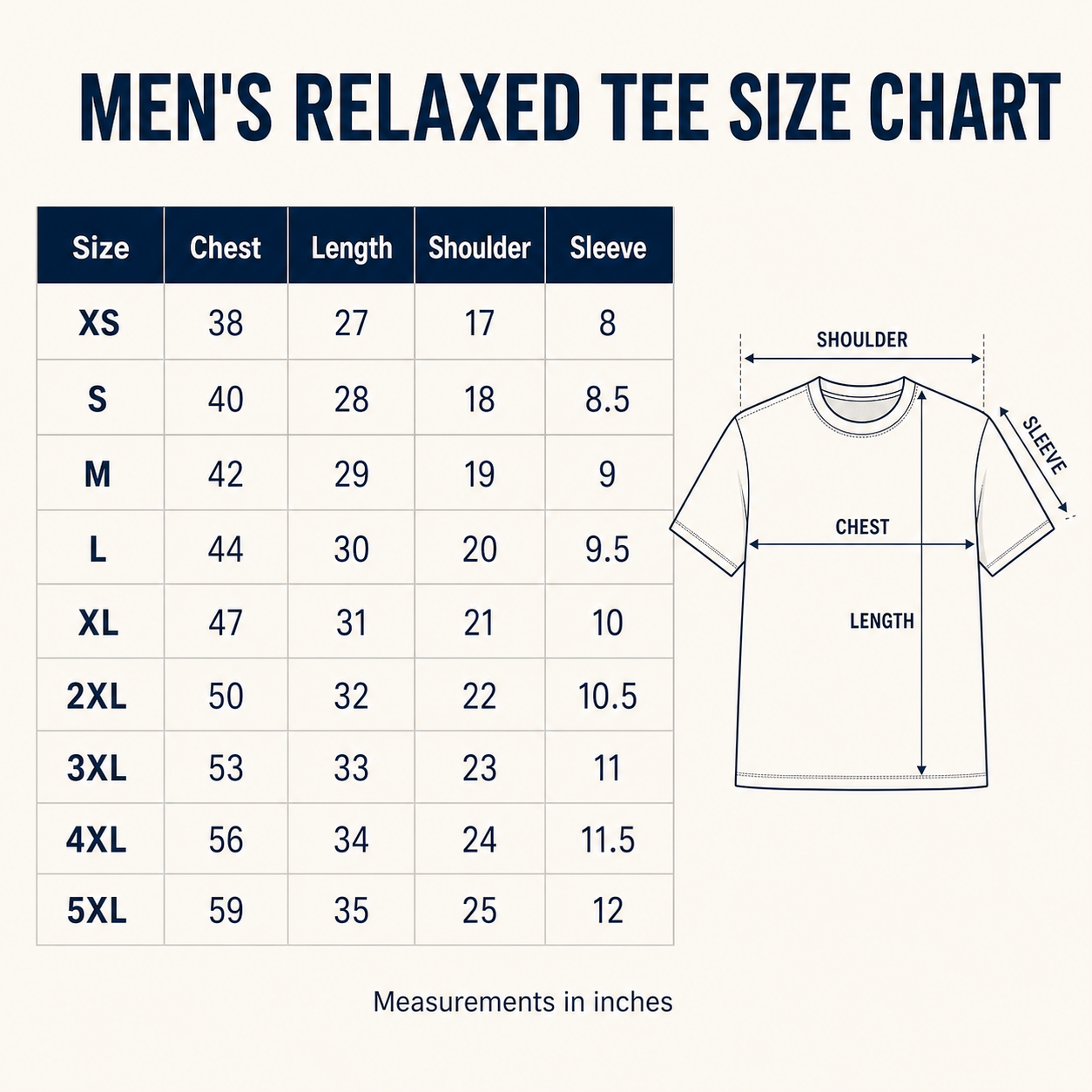 Men's mineral wash crewneck tee size chart