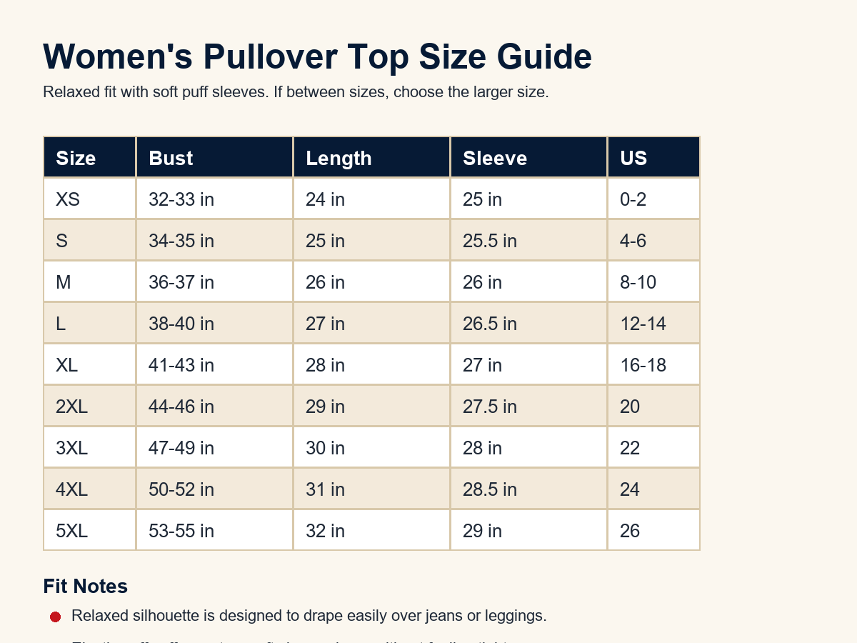 Women's boho floral patchwork pullover top size chart