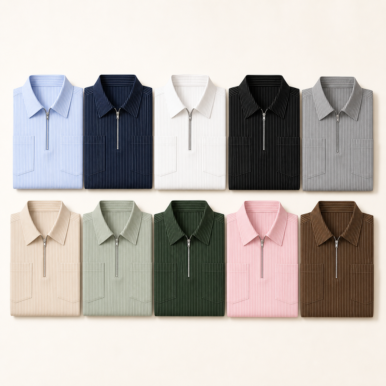 Ten color lineup men's striped quarter zip shirt
