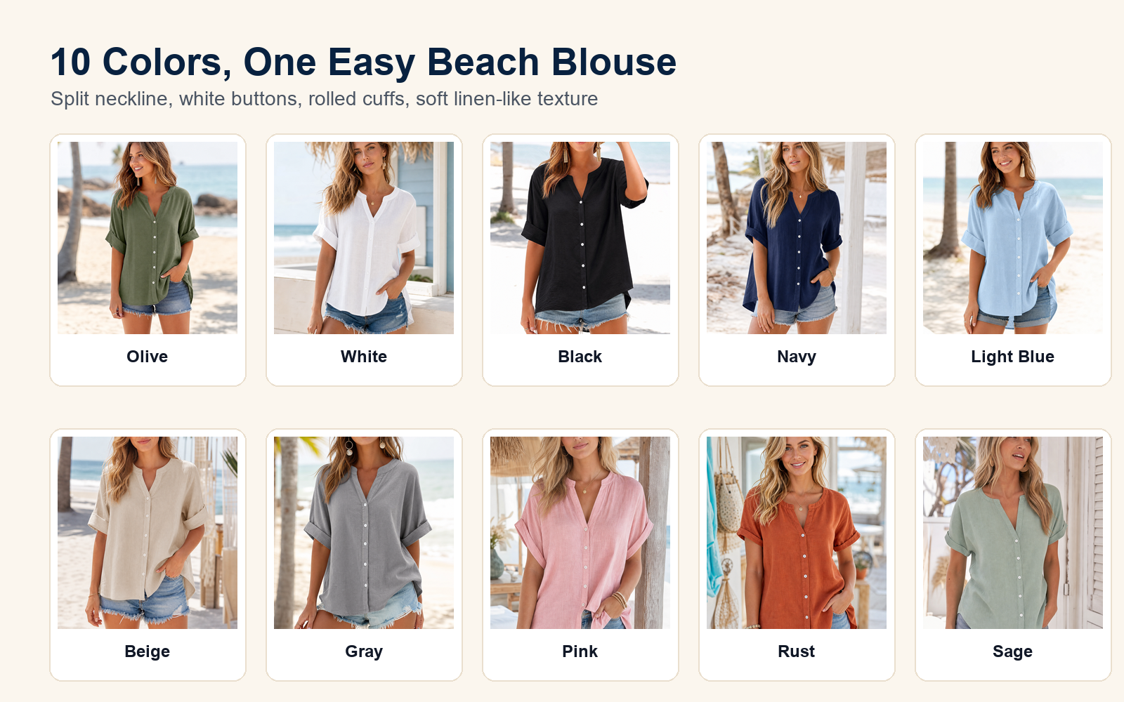 Ten color lineup women's relaxed henley blouse