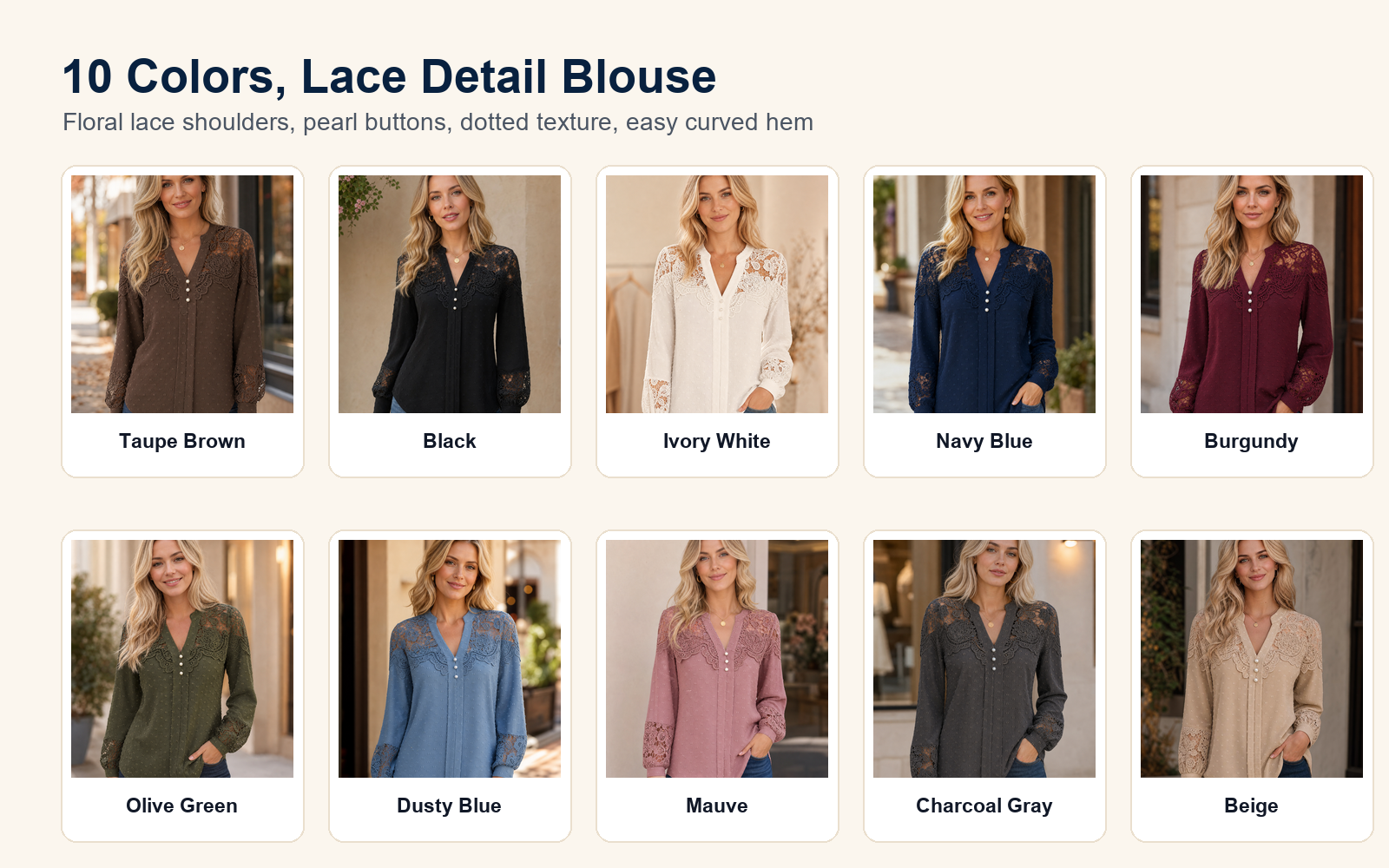 Ten color lineup women's lace v neck blouse