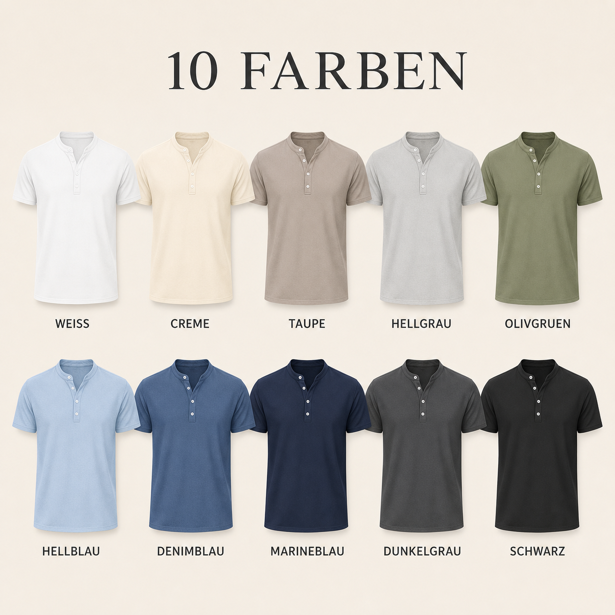 10 Farben Herren Henley Kurzarmshirt
