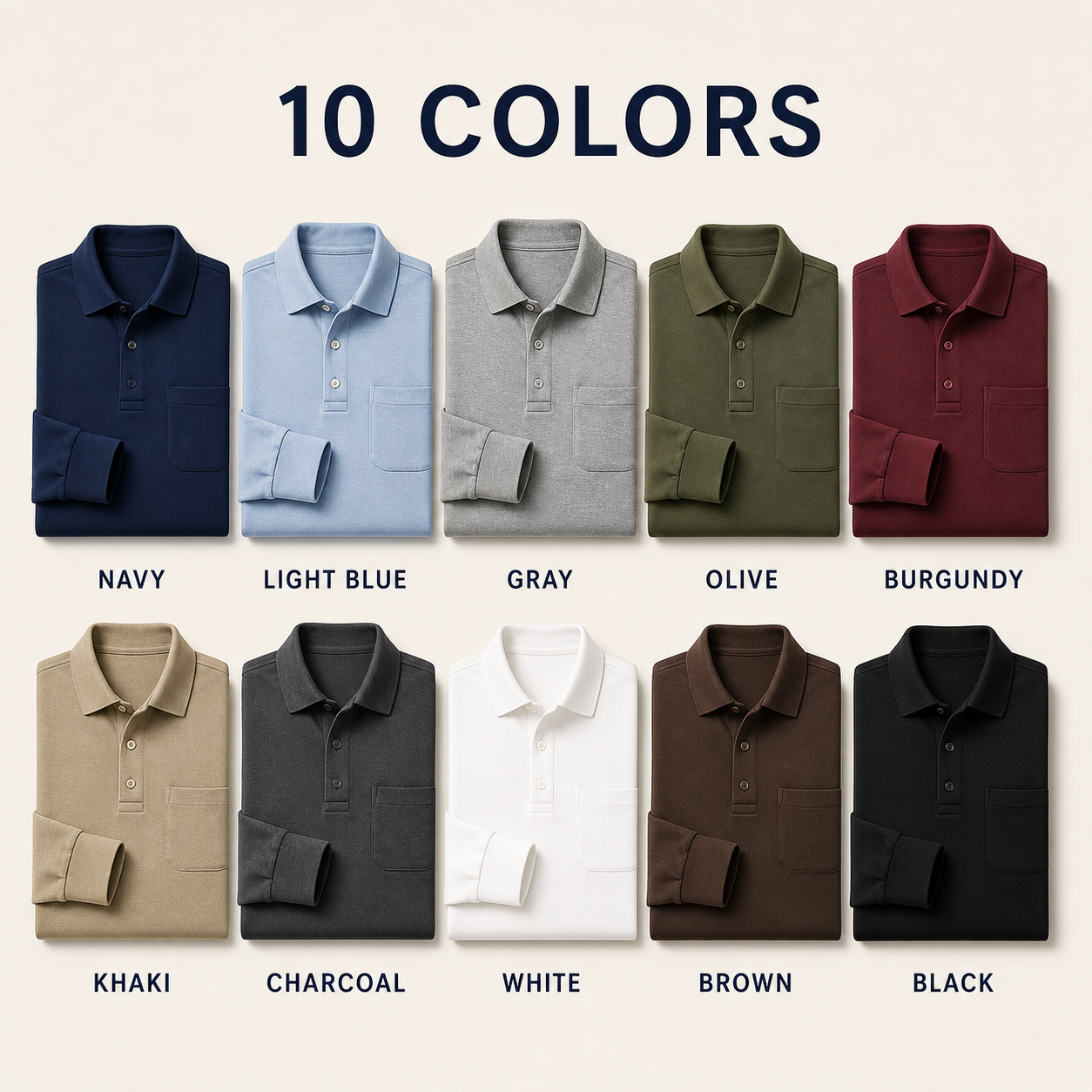 10 colors mens soft long sleeve pocket polo