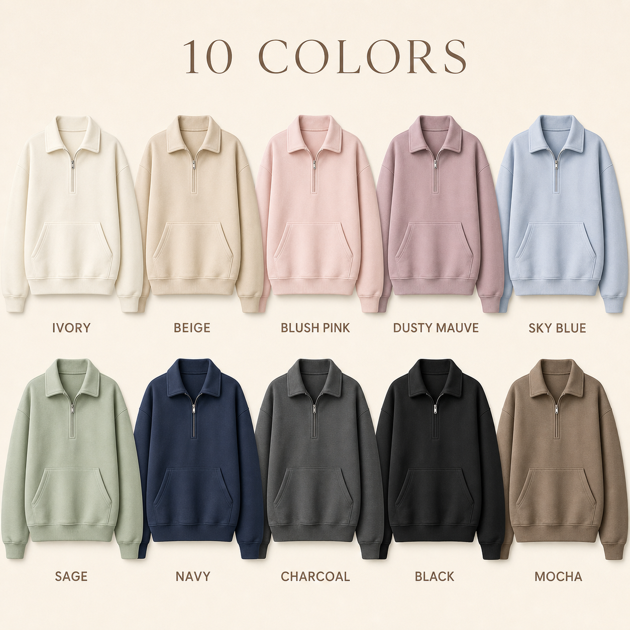 10 colors half-zip collar pullover