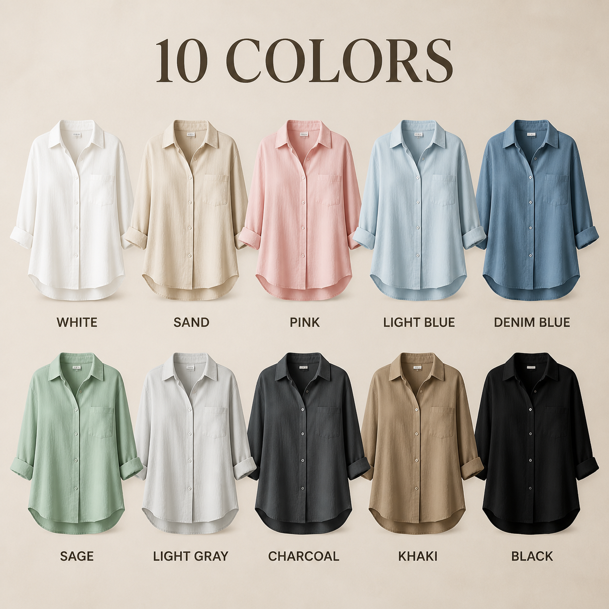 10 colors womens oversized button up blouse