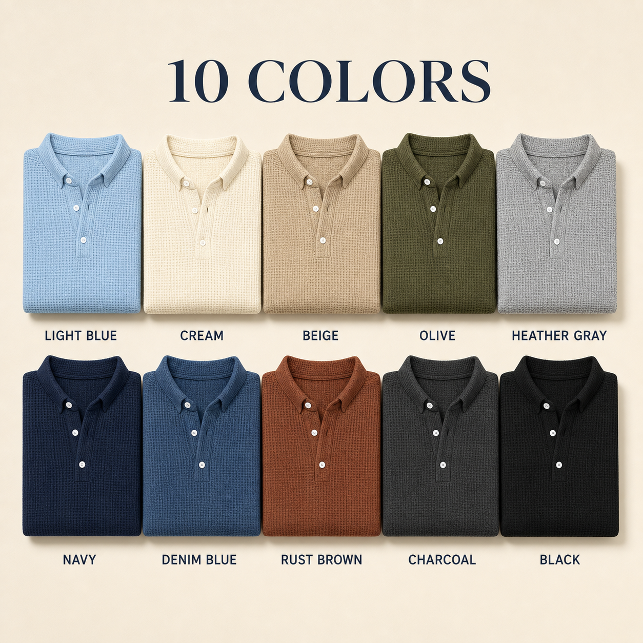 10 colors waffle knit henley pullover