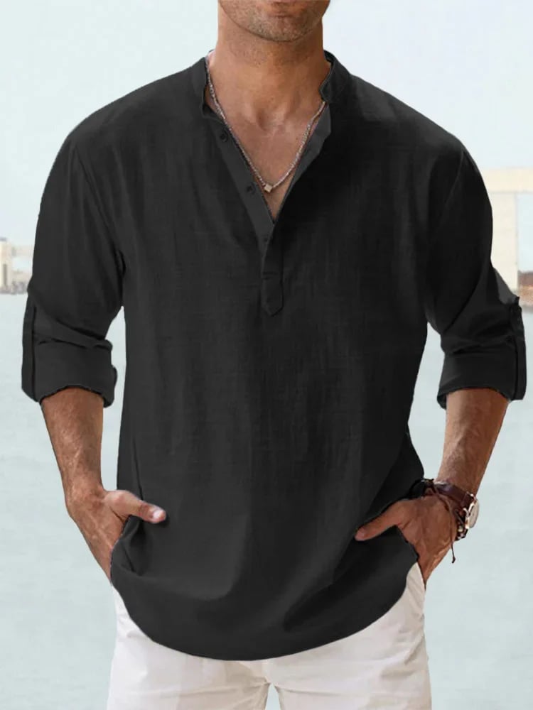 🔥 Chemise décontractée pour homme en coton et lin à manches longues