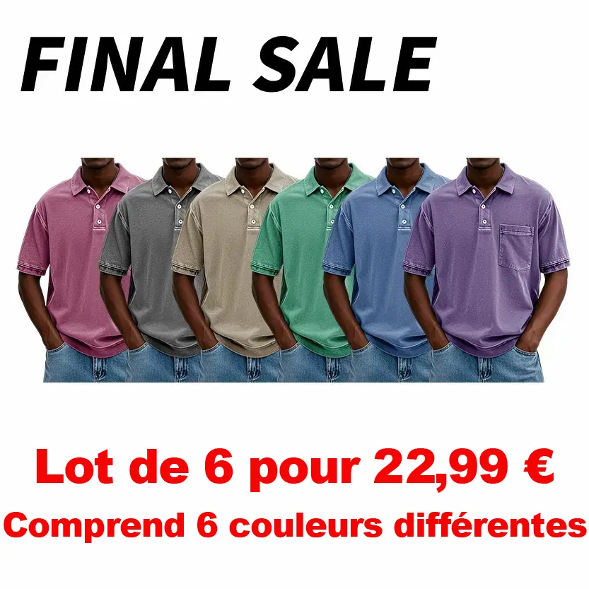 ✨ENDVERKAUF✨ 20er-Pack nur 36,99 € ✨ – Retro-Poloshirt für Herren im Used-Look mit Reverskragen, Tasche und kurzen Ärmeln