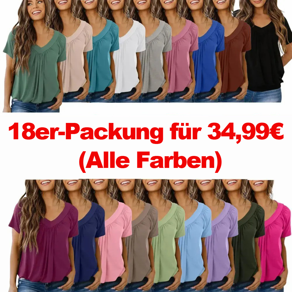Lässiges Damen-Sommer-T-Shirt mit kurzen Ärmeln und V-Ausschnitt – lockere Passform und bequeme Raffung