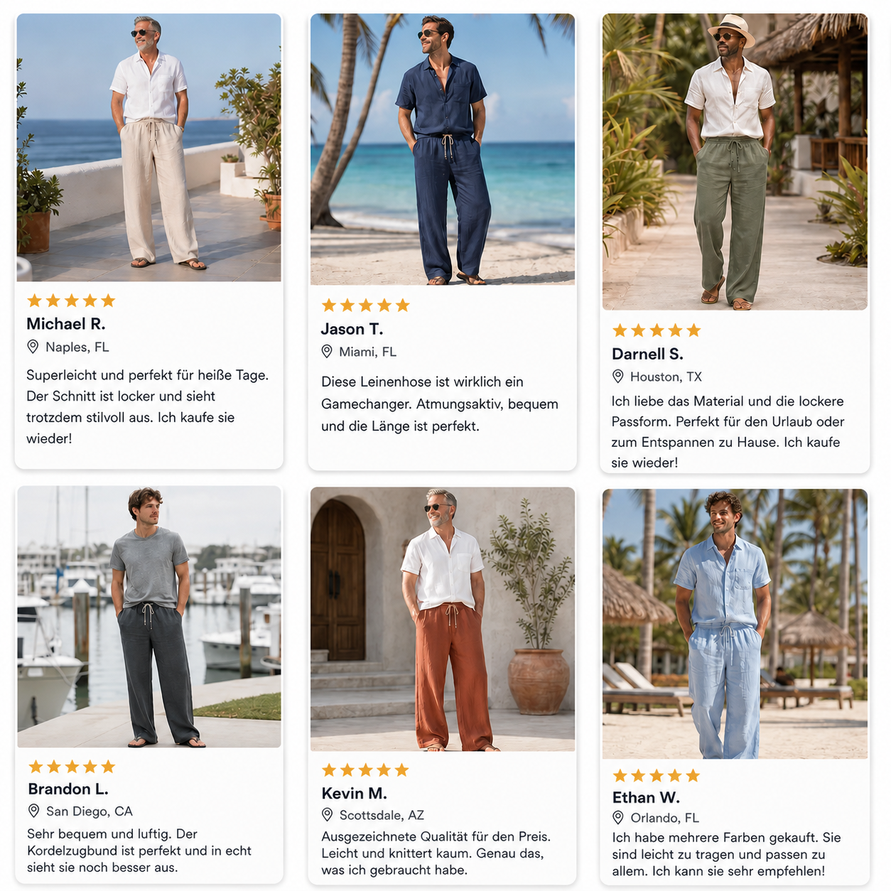 ⏰ 10er-Pack für nur 34 €⚡Preiswerte Sets mit Herren-Leinen-Strandhosen