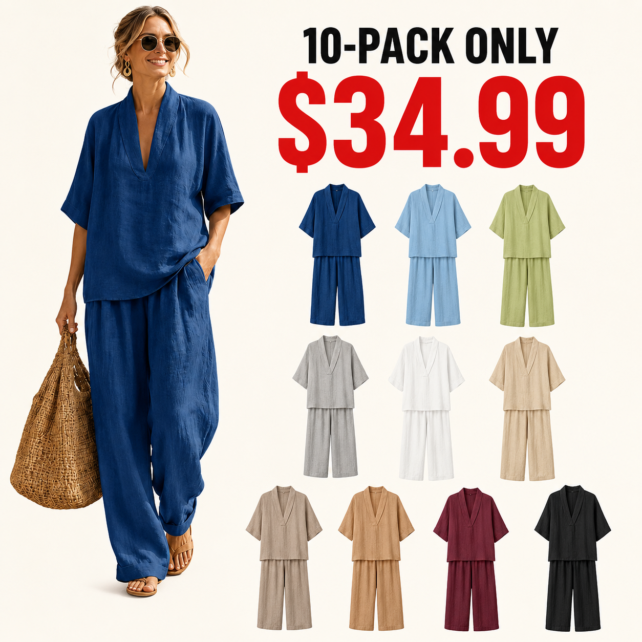 ⏰Clearance Sale⚡10-Pack Only $34.99⚡Casual And Cozy Minimalist Linen Two-piece Set