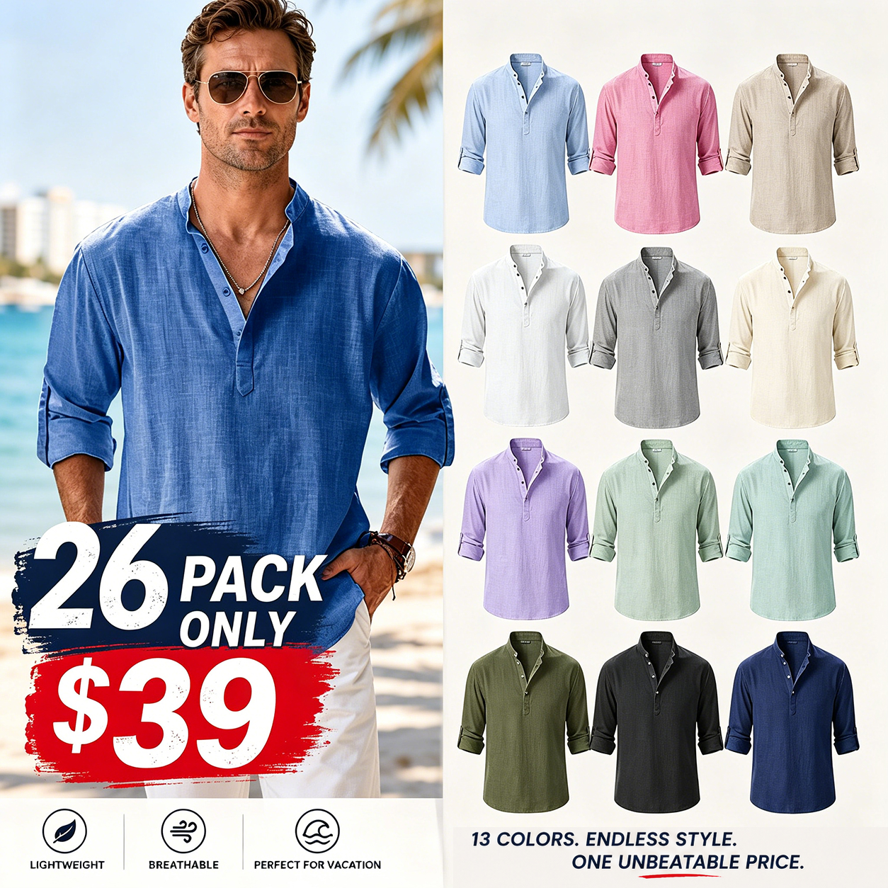 🔥 Men's Cotton Linen Casual Long Sleeve Shirt