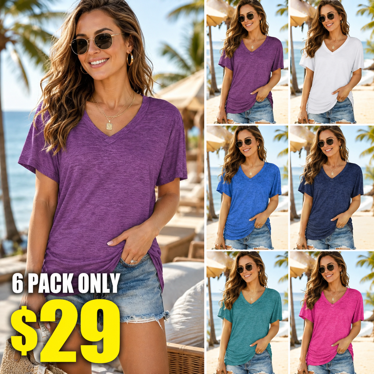 WIHOLL SwimWeek Womens Short Sleeve V Neck Dolman Tops with Side Shirring Loose Fit Shirts
