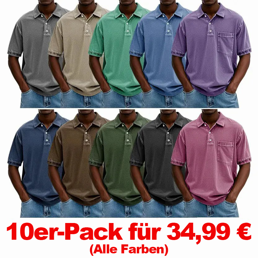 ✨ENDVERKAUF✨ 10 Stück für nur 34,99 € ✨ – Retro-Poloshirt für Herren im Used-Look mit Reverskragen, Tasche und kurzen Ärmeln