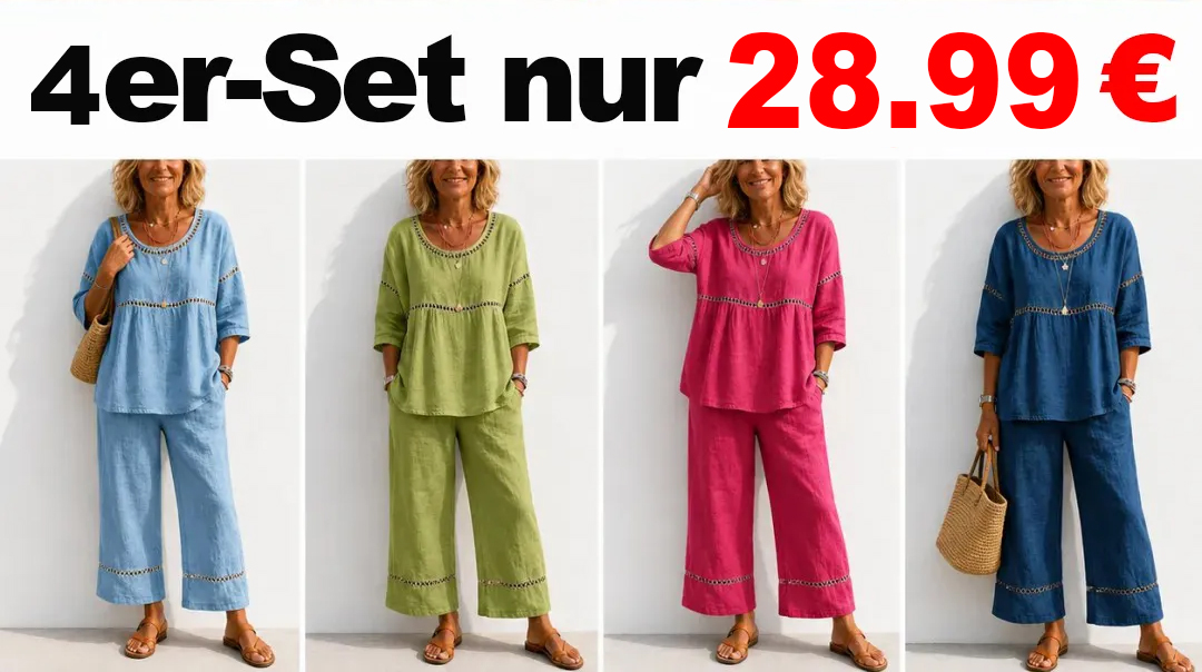 Damen Vintage Freizeit Leinen-Zweiteiler mit lockerem Schnitt