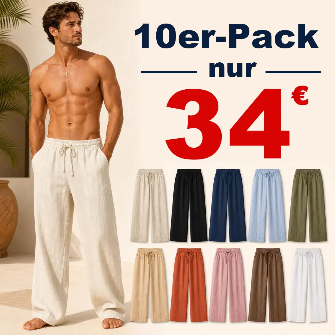 ⏰ 10er-Pack für nur 34 €⚡Preiswerte Sets mit Herren-Leinen-Strandhosen