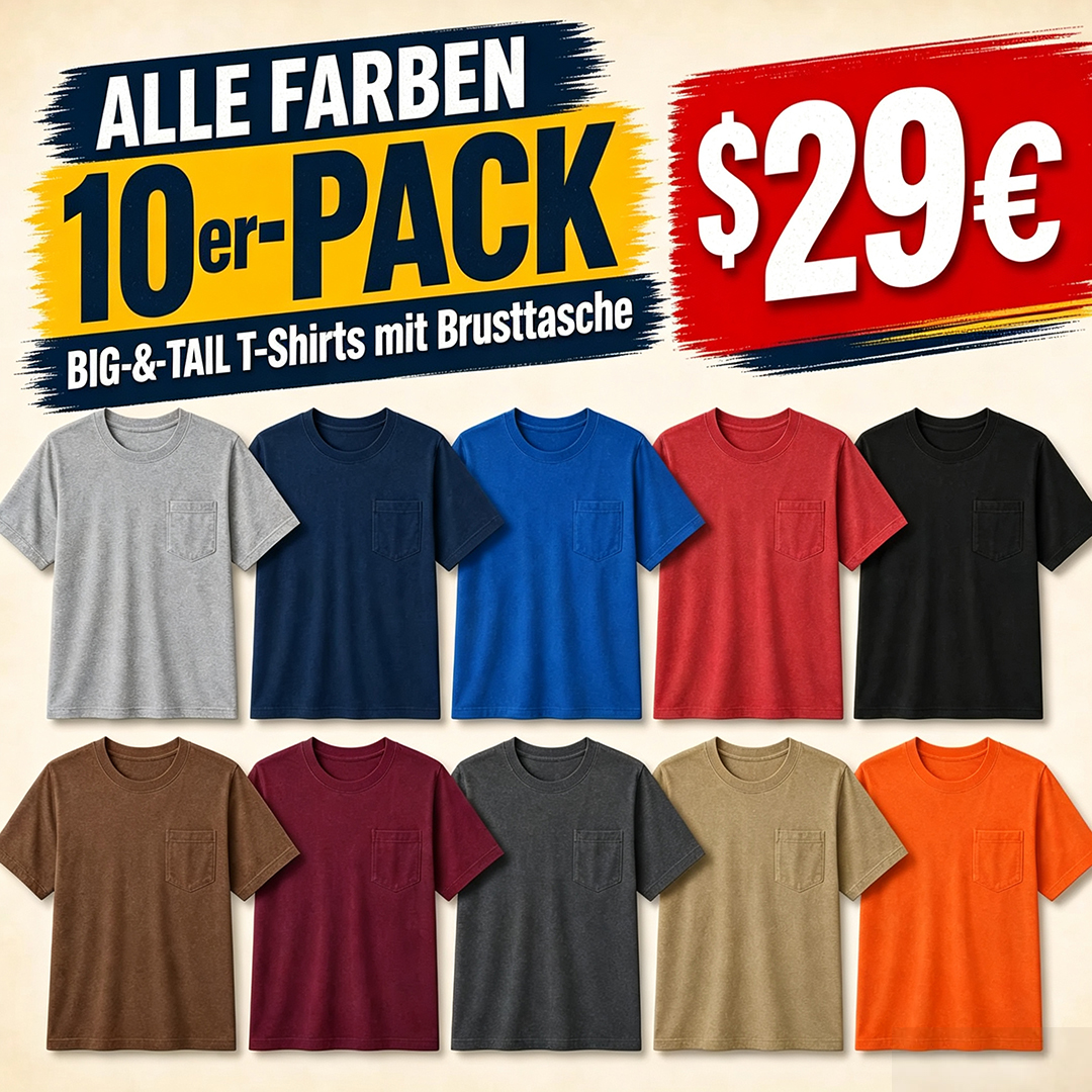 ⏰Räumungsverkauf⚡20er-Pack für 30 €⚡Herren-Workwear-T-Shirt mit lockerer Passform, schwerem Stoff, kurzen Ärmeln und Brusttasche(Auch in großen Größen erhältlich)