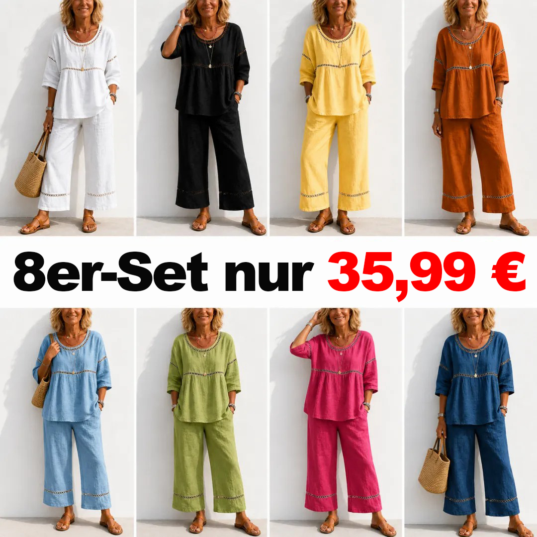 Neu eingetroffen 🔥 Damen Vintage Freizeit Leinen-Zweiteiler mit lockerem Schnitt