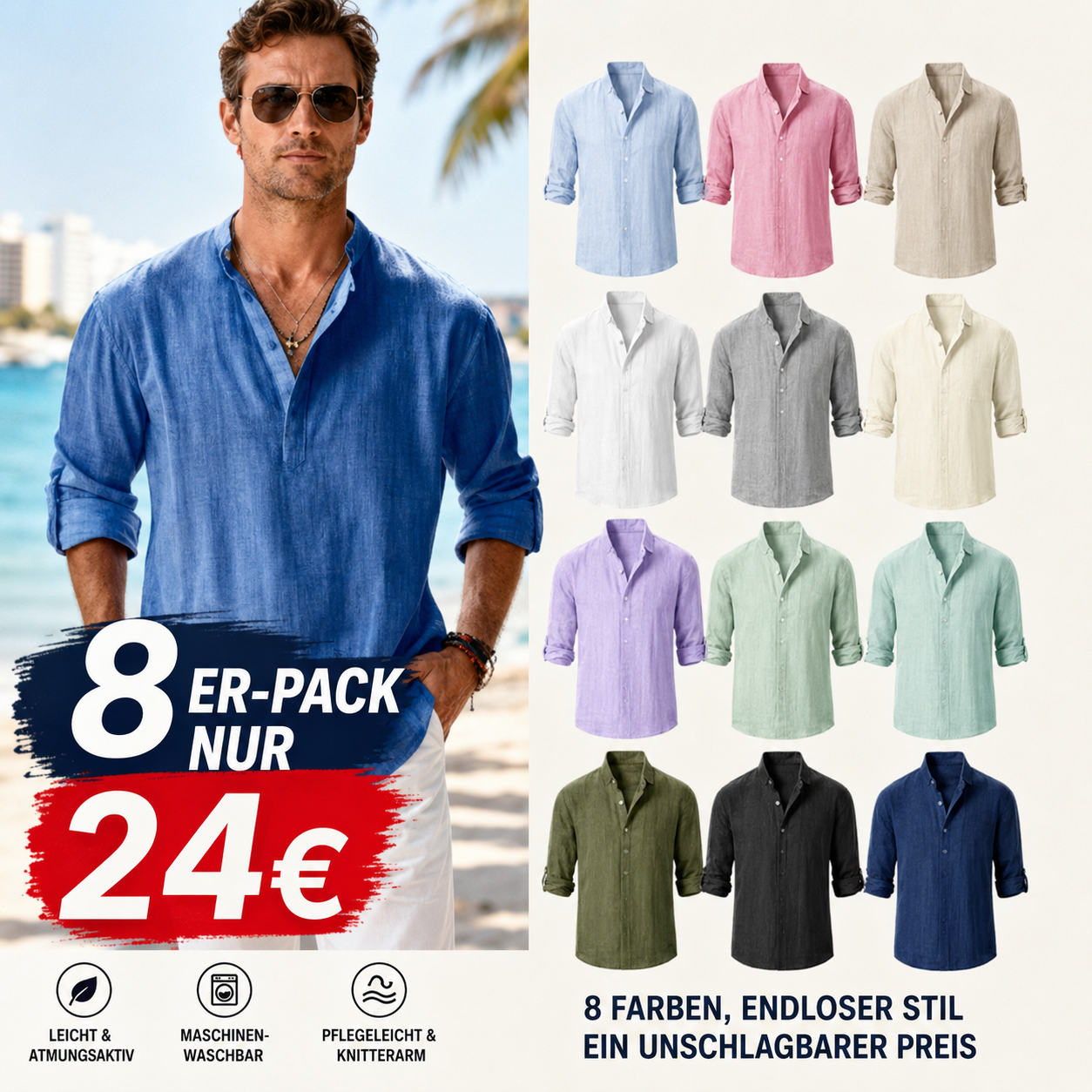 ⏰🎉 **Saisonaler Räumungsverkauf – 13er-Pack für 29 $ 👔 Herren-Freizeithemd aus Baumwoll-Leinen mit langen Ärmeln**