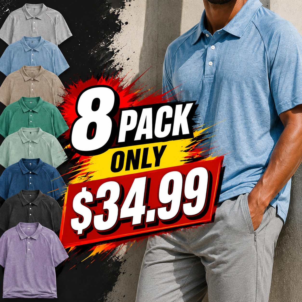 ✨ Best-Seller! Men's Casual Raglan Polo Shirt with Turn-Down Collar and Button-Up Short Sleeve