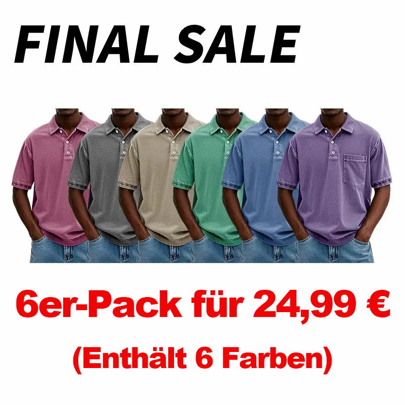 ✨ENDVERKAUF✨ 10 Stück für nur 34,99 € ✨ – Retro-Poloshirt für Herren im Used-Look mit Reverskragen, Tasche und kurzen Ärmeln