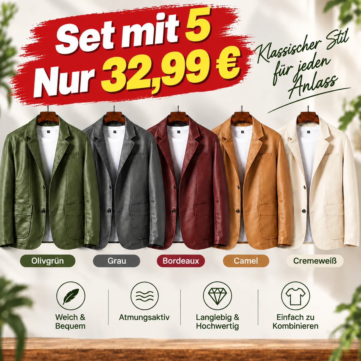 ⏰ Räumungsverkauf⚡10er-Set nur 38,99 €⚡Männer können von diesem bequemen Blazer aus Kalbsleder nicht genug bekommen
