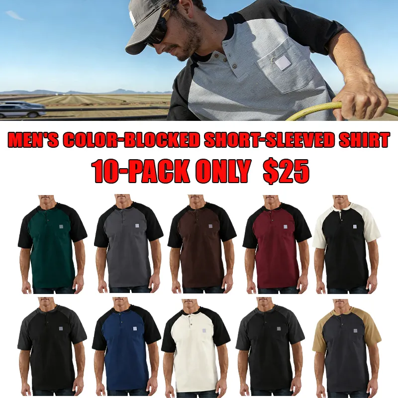 Men's color-blocked short-sleeved shirt