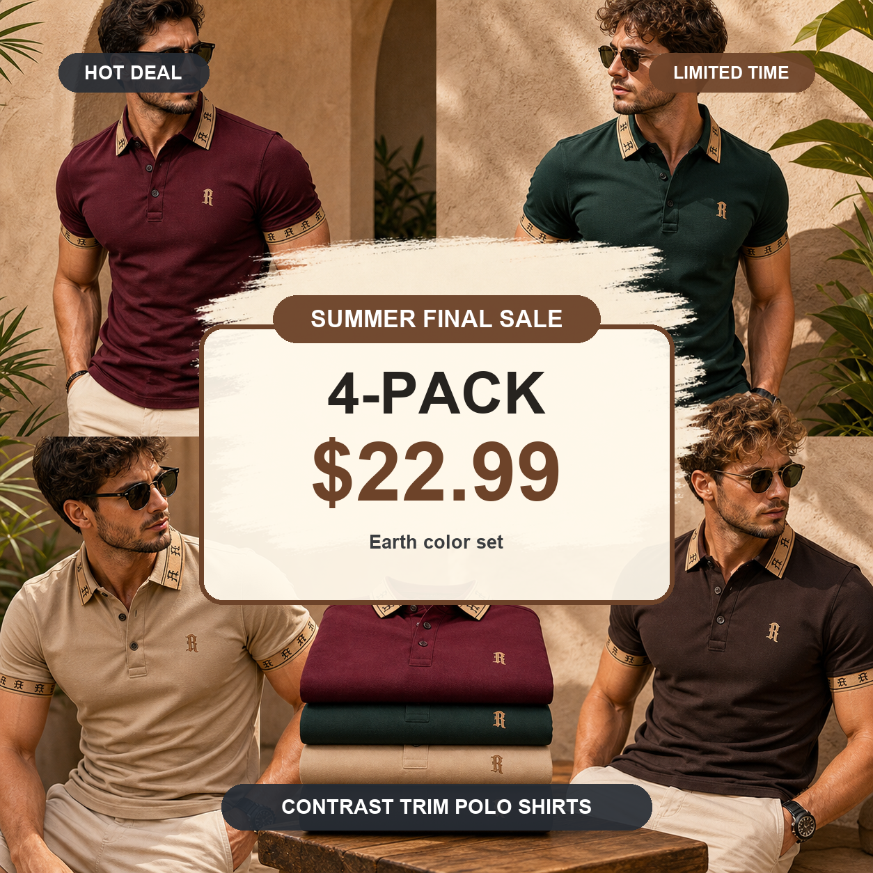 Men's Contrast Trim Monogram Short Sleeve Polo Shirt