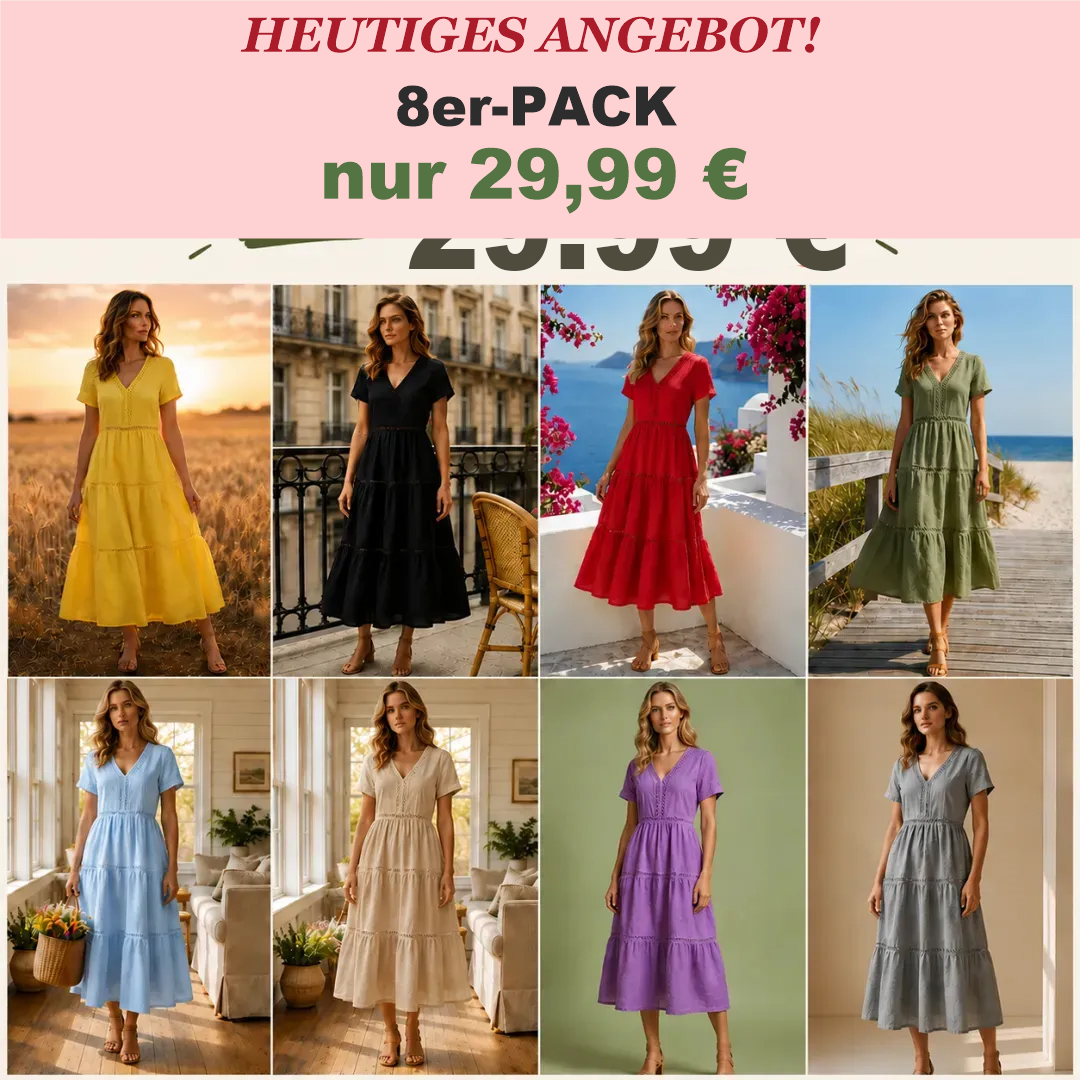 ⏰Räumungsverkauf⚡8er-Pack für nur 29,99 €⚡ Weiches Damen-Leinenkleid mit müheloser Eleganz