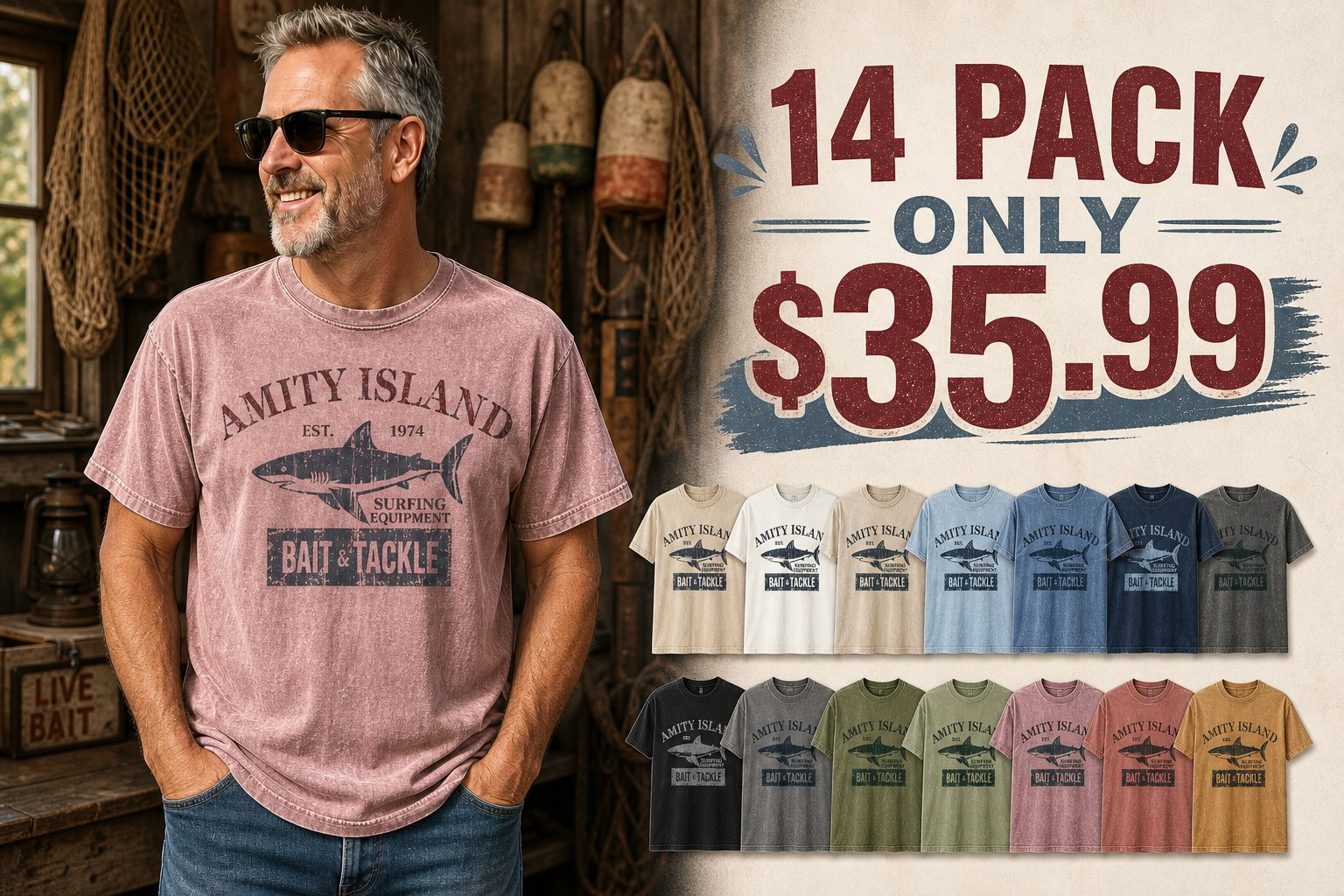 Men's vintage shark bait and tackle graphic tee - hero 14pack promo