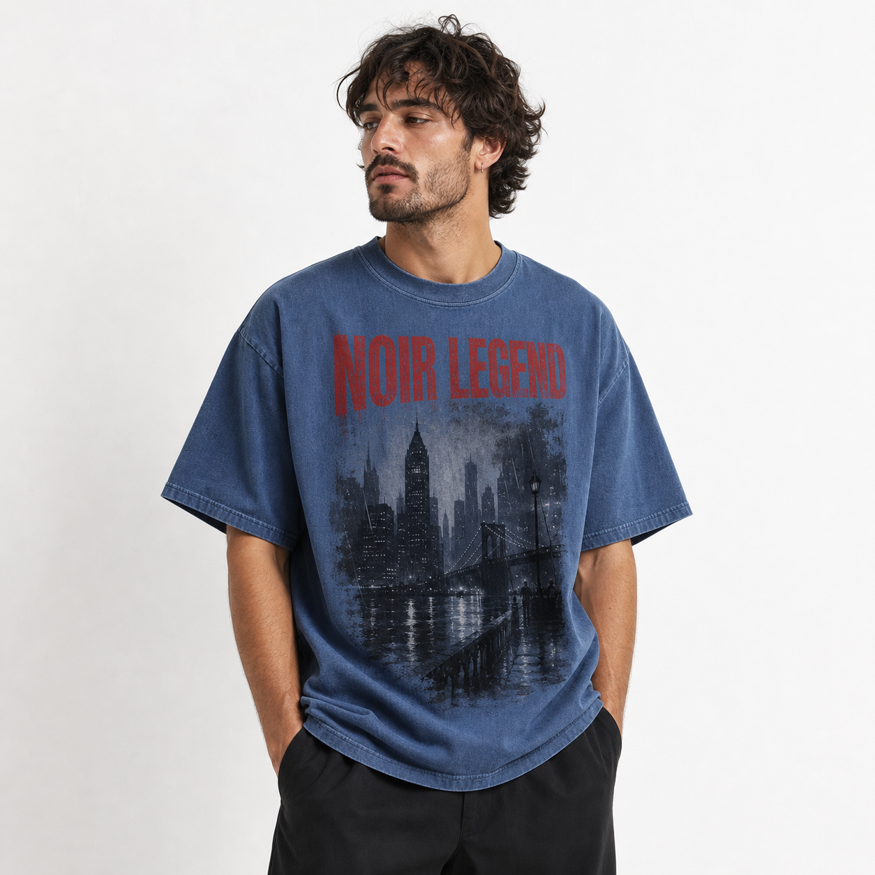 Blue men's vintage noir graphic tee
