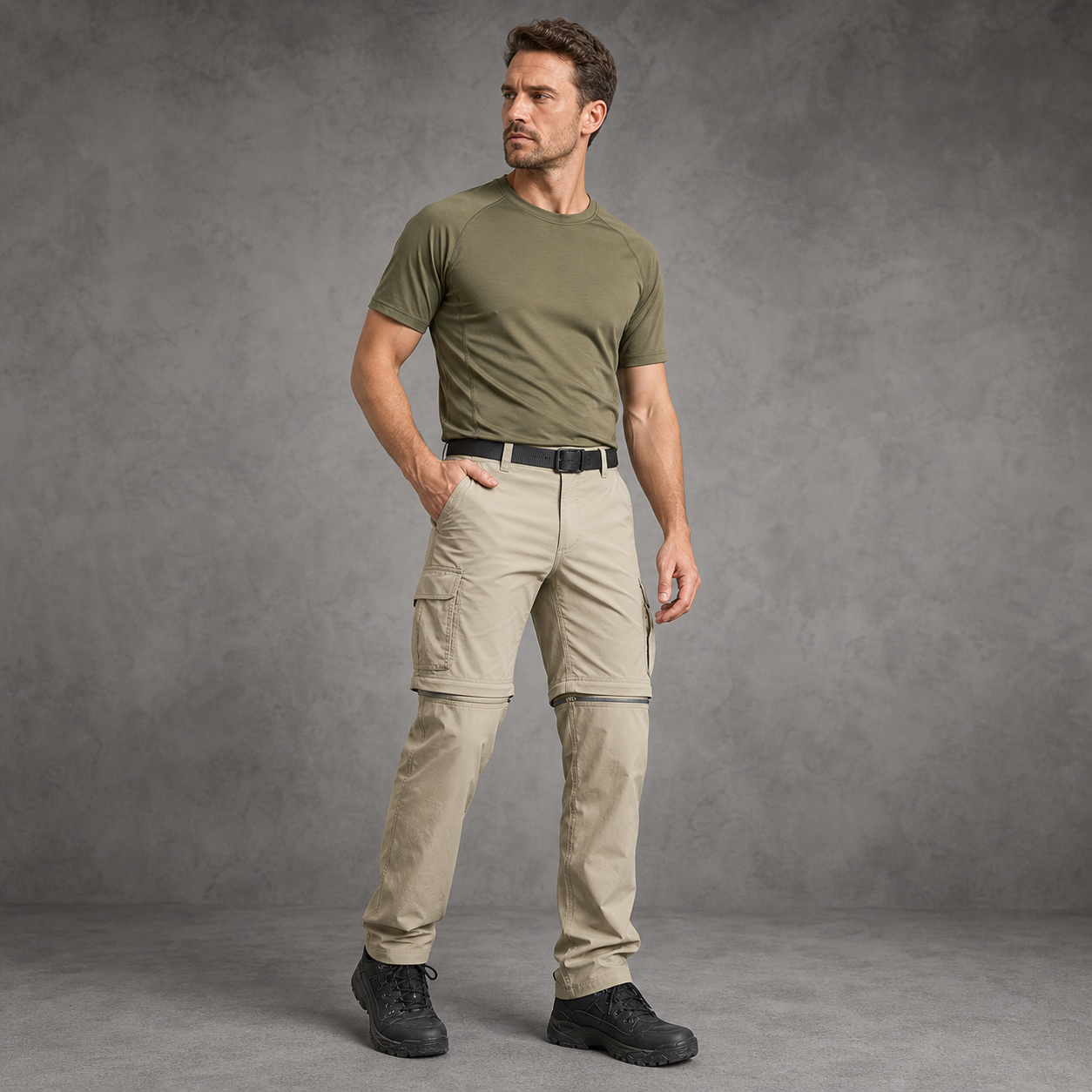 Khaki men's convertible hiking pants