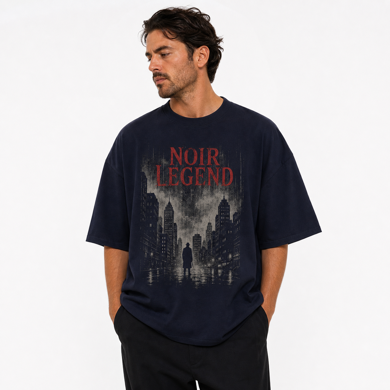 Navy men's vintage noir graphic tee