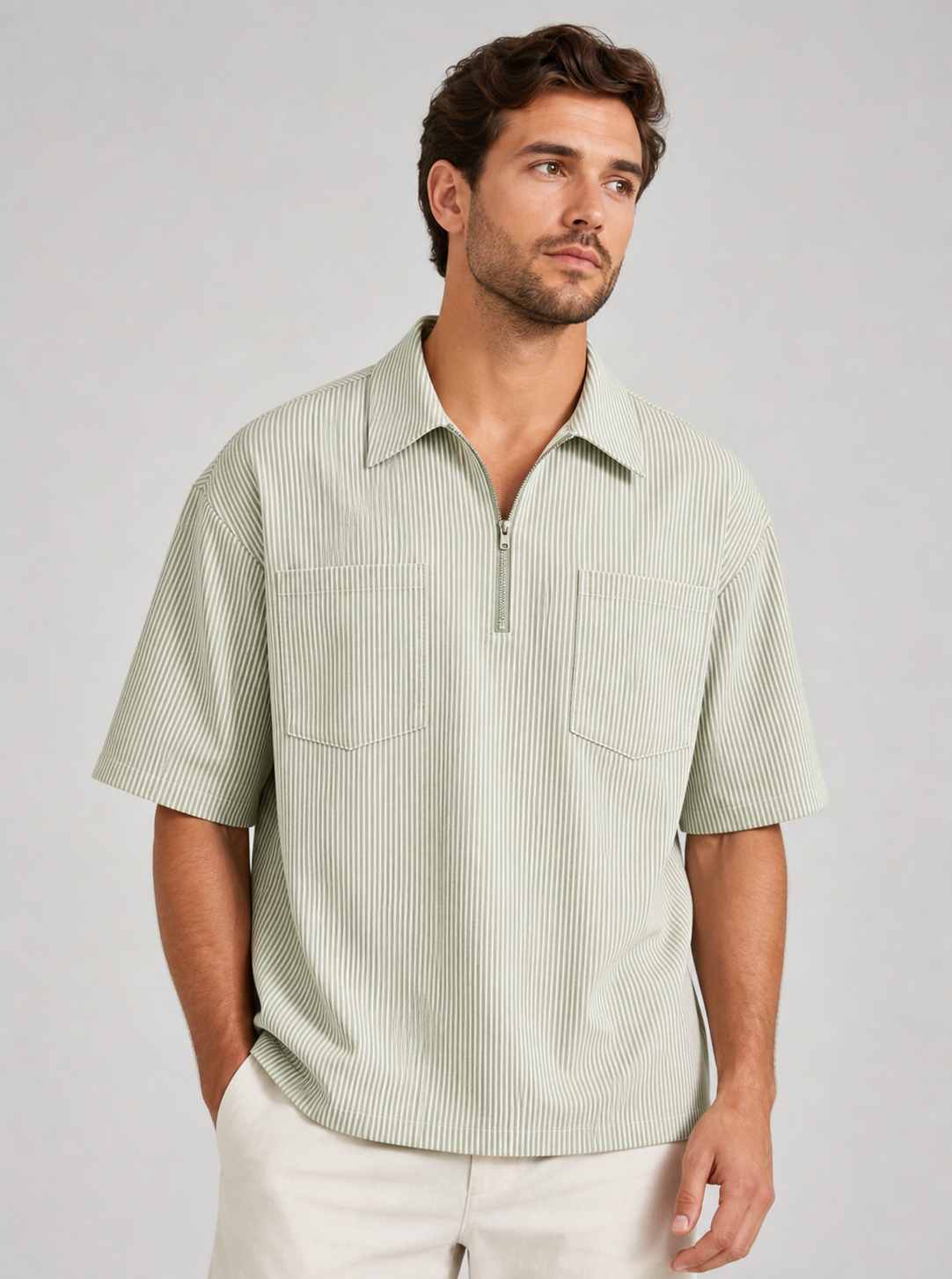 Sage men's striped quarter zip shirt