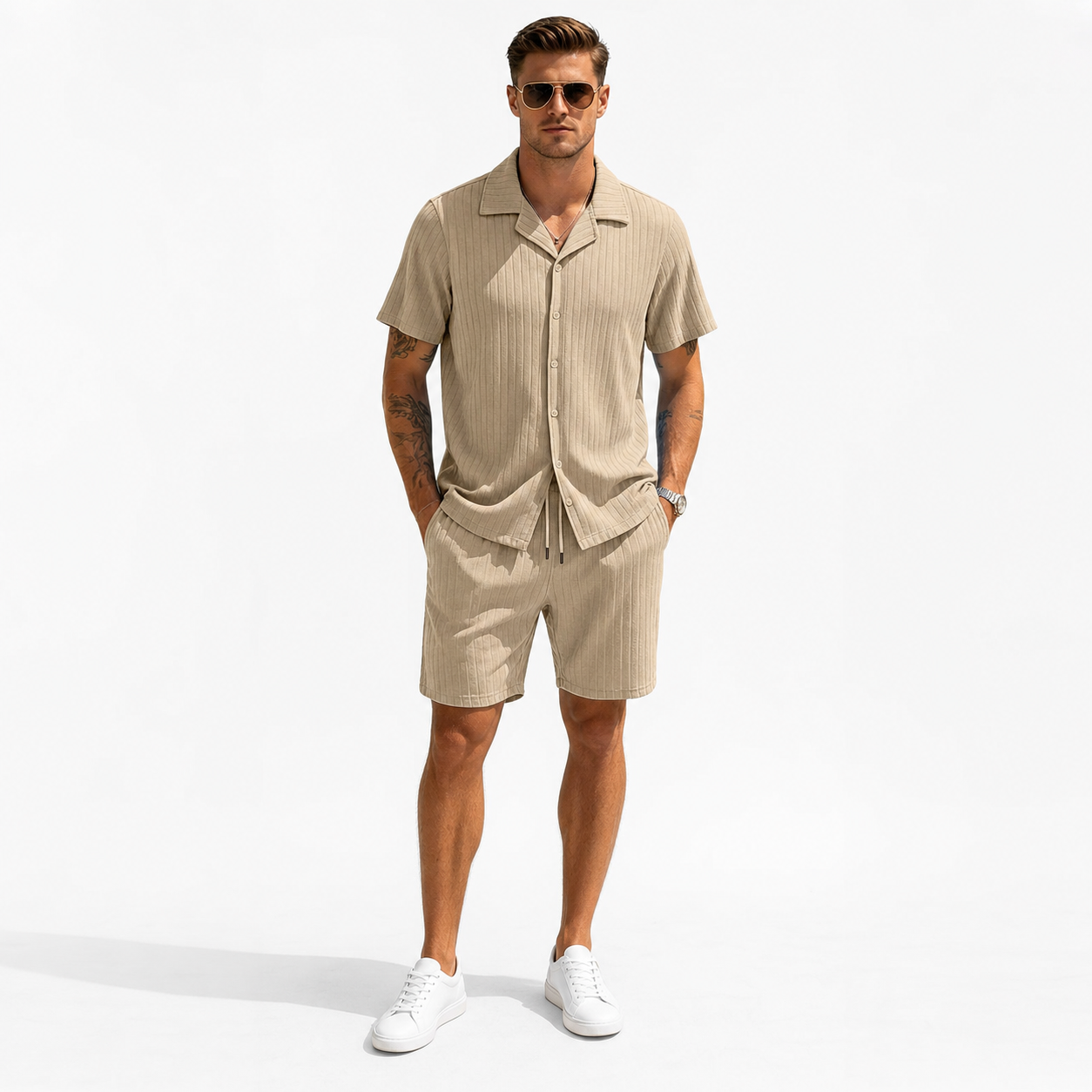 Sand men's ribbed shirt and shorts set