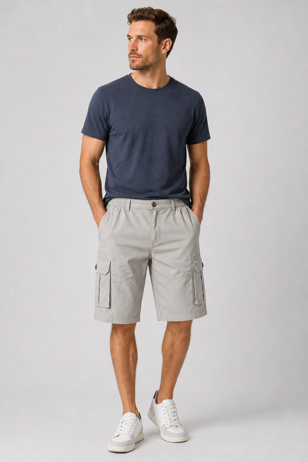 Stone men's elastic waist cargo shorts